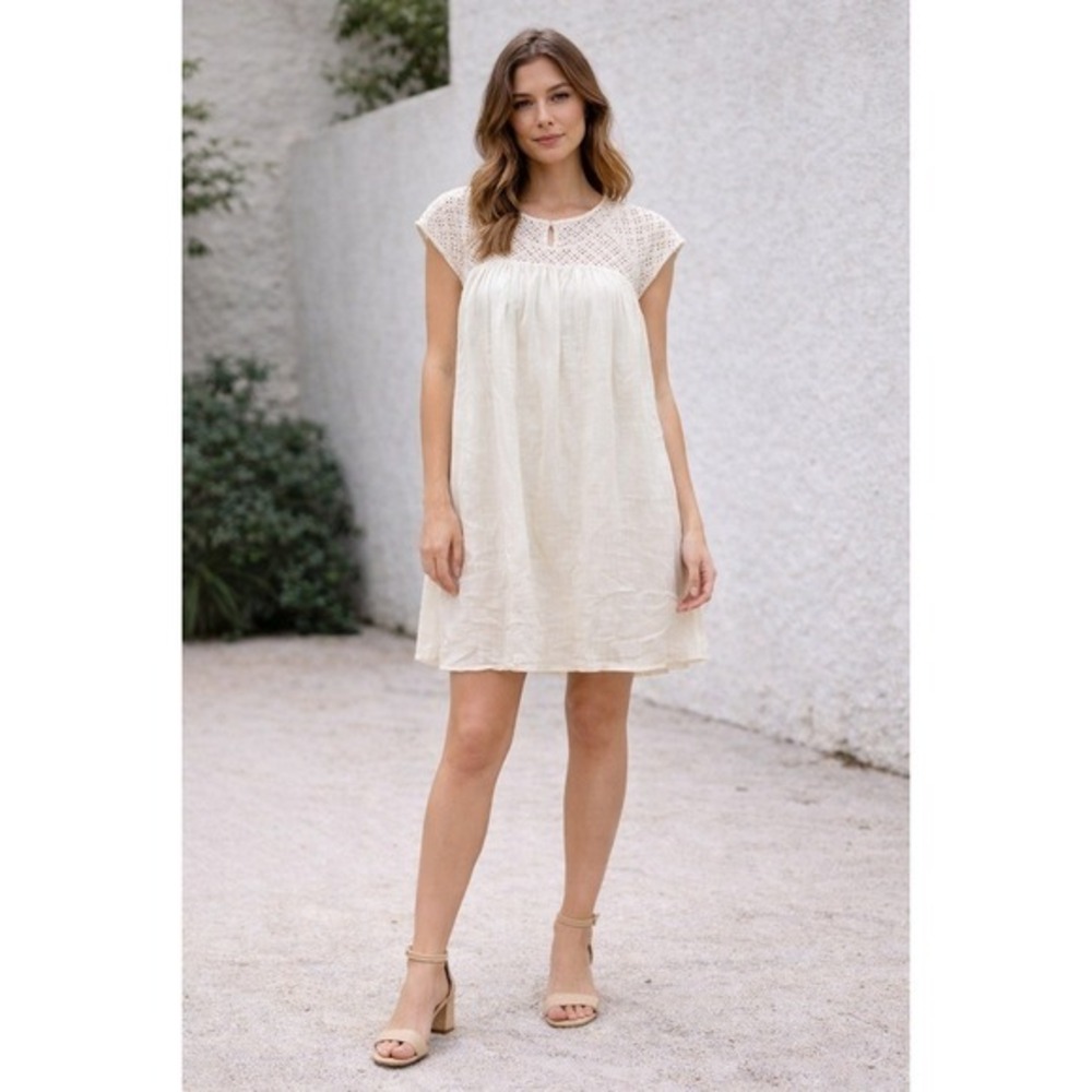 Merona Ivory Babydoll‎ Tunic Dress Medium Crochet Lace Top Boho Casual